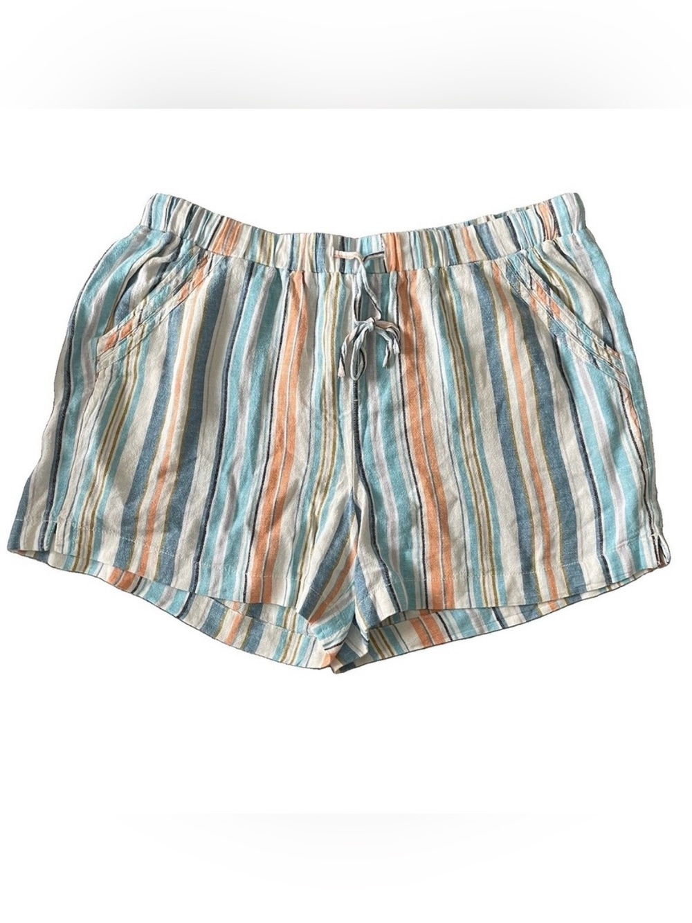 Briggs Women's XL Linen Blend Pull-On Shorts Coastal Stripe Boho Comfort Beach - Picture 1 of 10
